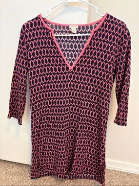 J. Crew Navy and Pink Geometric V-Neck Tunic